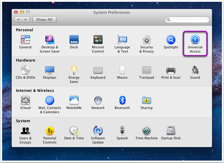 How To Turn On Universal Access For Mac